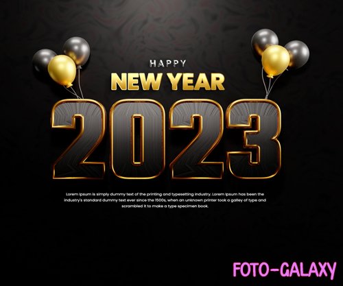 PSD realistic happy new year 2023 celebration banner or happy new years background template design