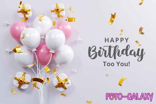 PSD happy birthday celebration banner on white background with balloon