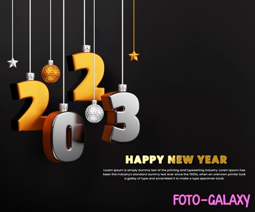 New year 2023 celebration banner with gold glossy text 3d render or happy new years background