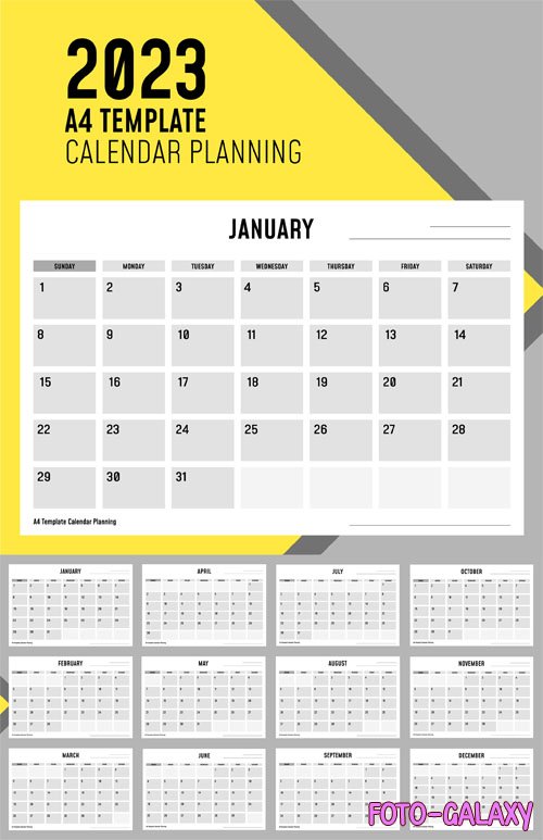 A4 Calendar 2023 Planning PSD Template