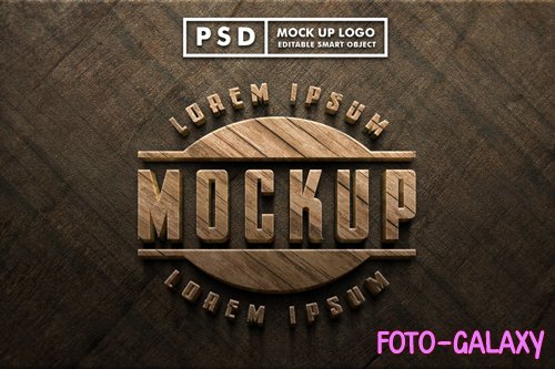 Realistic wood logo mock up premium psd