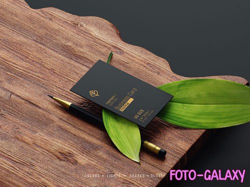 PSD vertical business card mockup with pencil and leaves
