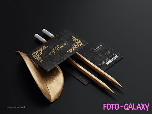 PSD horizontal business cards mockup scene with wood texture