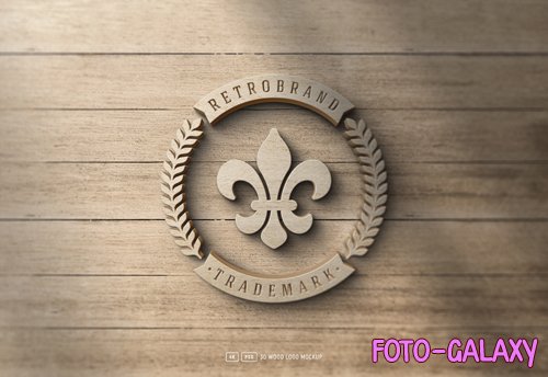 PSD realistic 3d wooden logo mockup on textured wood