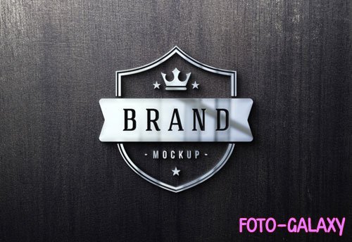 PSD 3d glass logo mockup on black wood