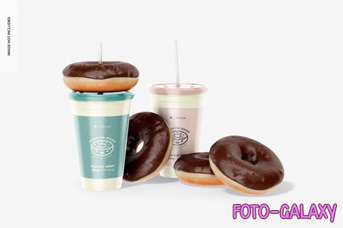 PSD donut with cups mockup