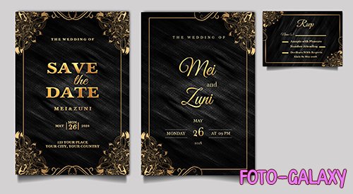 PSD luxury elegant wedding invitation design set mockup