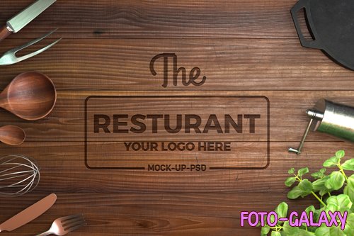 PSD logo mockup on wooden background