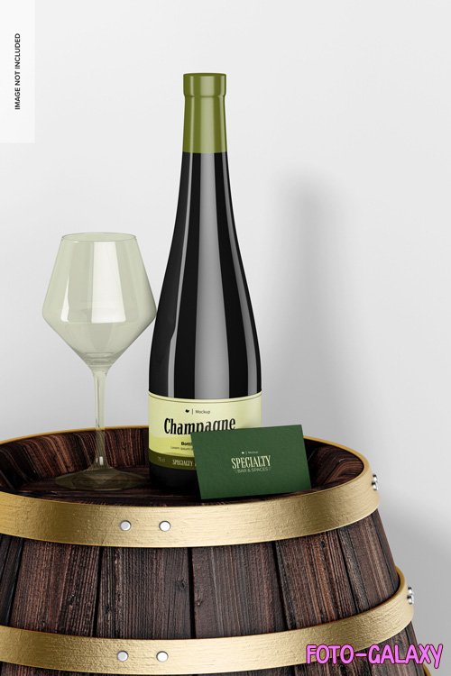 PSD champagne bottles mockup on barrel