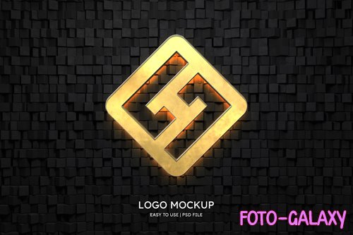 PSD logo mockup on dark brick wall