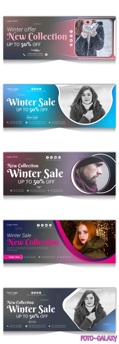 5 Winter Fashion Sale Offer - Web Banners & Facebook Covers Vector Templates