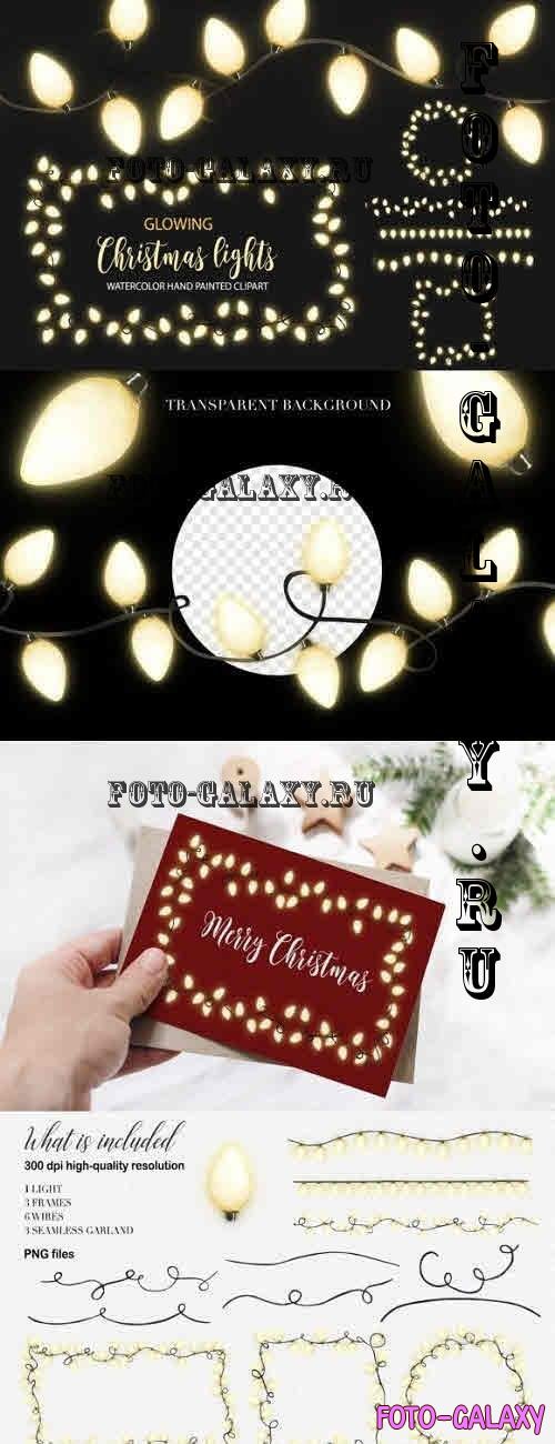 Fairy lights overlay clipart. Christmas garland frame border - 2354438