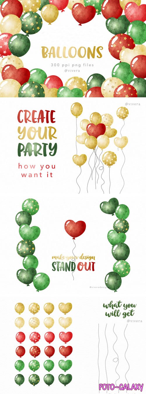 Watercolor Balloons for Celebrations - Clipart PNG