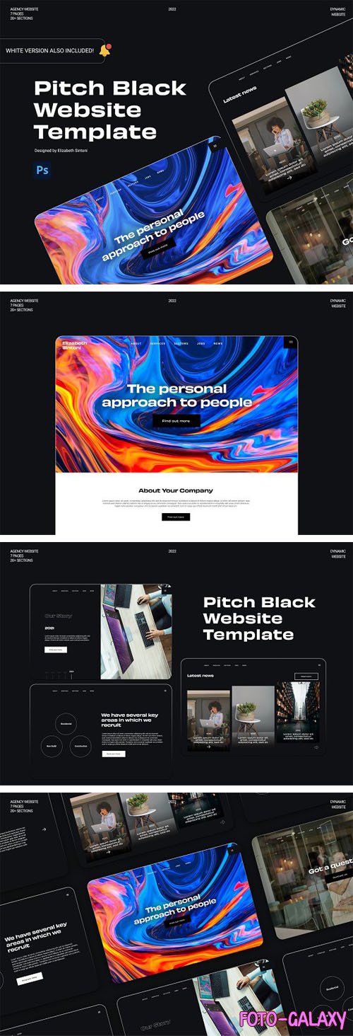 Pitch Black Website PSD Template - Dark & Light Themes