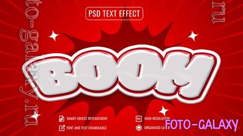 Psd shiny comic boom text effect 3d with background design