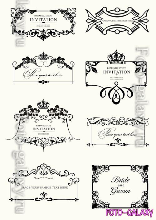 Vector set of ornate vector frames and ornaments with sample text perfect as invitation
