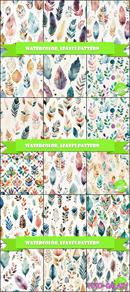 Watercolor Leaves Patterns Collection