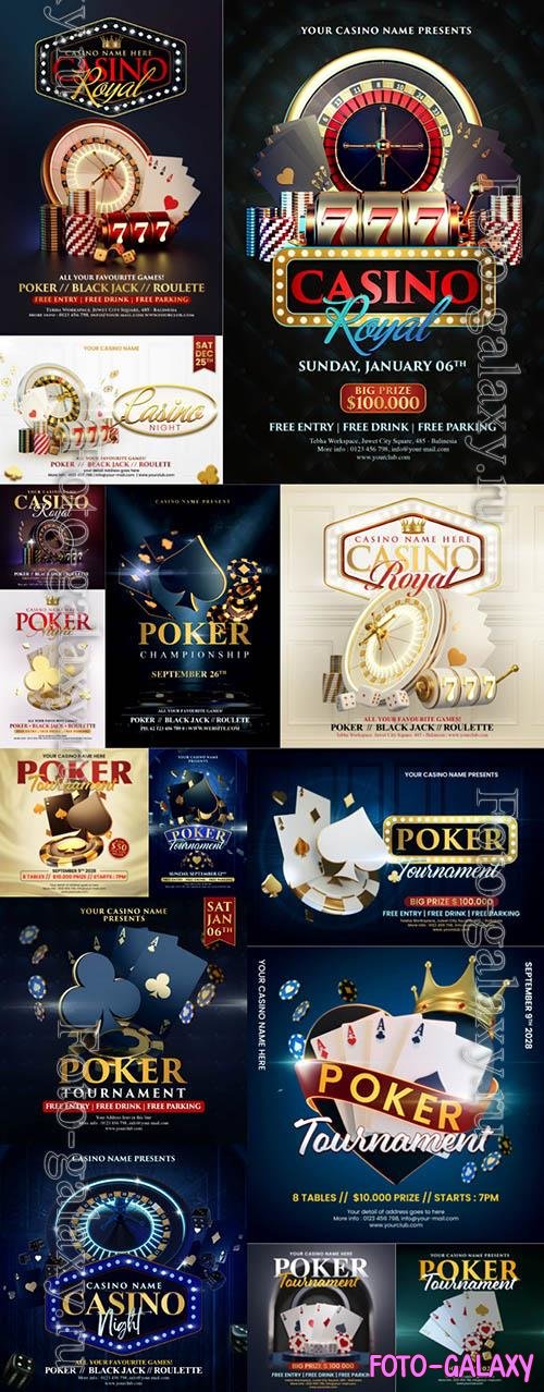 Casino, poker social media set flyer invitation design template