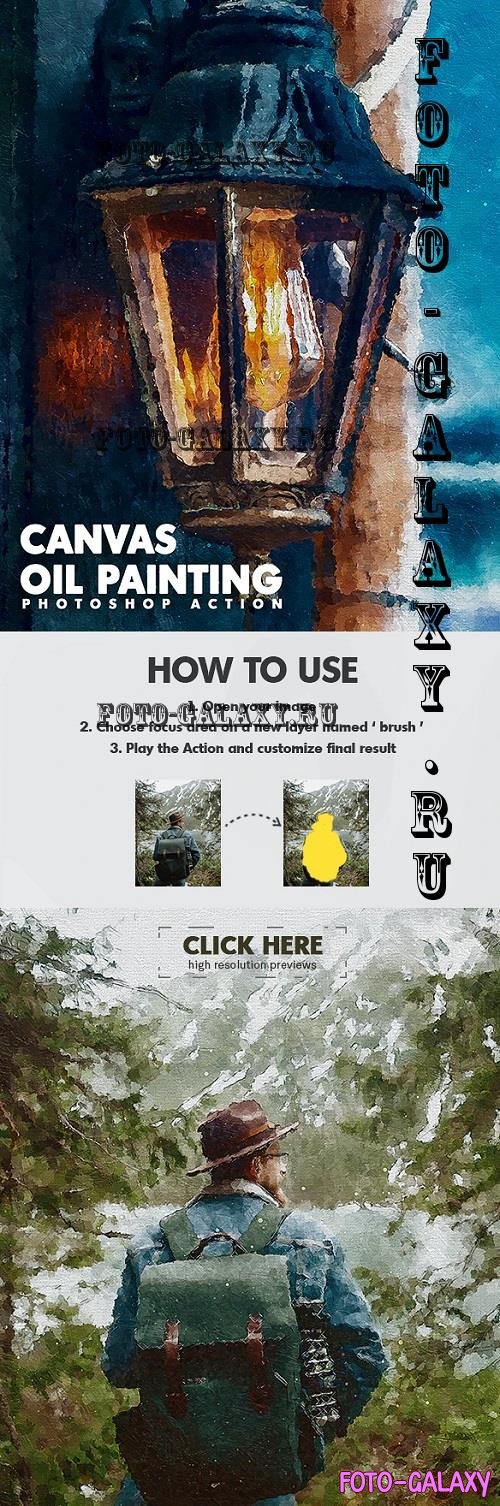 Canvas Oil Painting Photoshop Action - 43402609