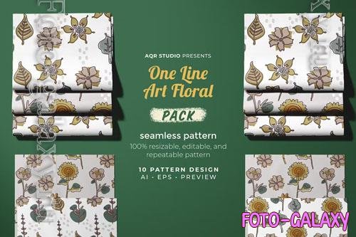 One Line Art Floral - Seamless Pattern 