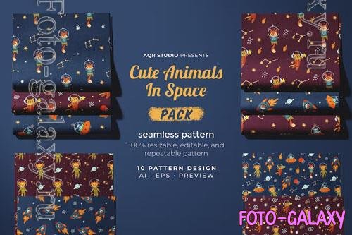 Cute Animals In Space - Seamless Pattern 