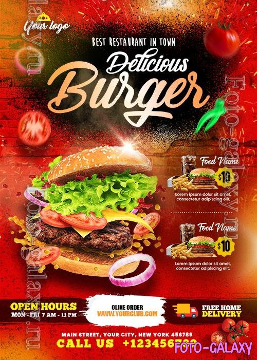 Delicious Burger and Food Menu Flyer PSD Template