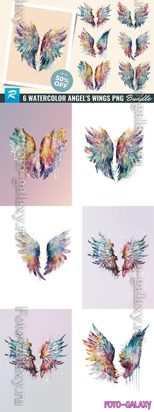 6 Watercolor angel's wings design elements