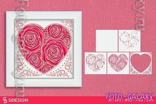 Rose Inside Heart 3D Layered Papercut