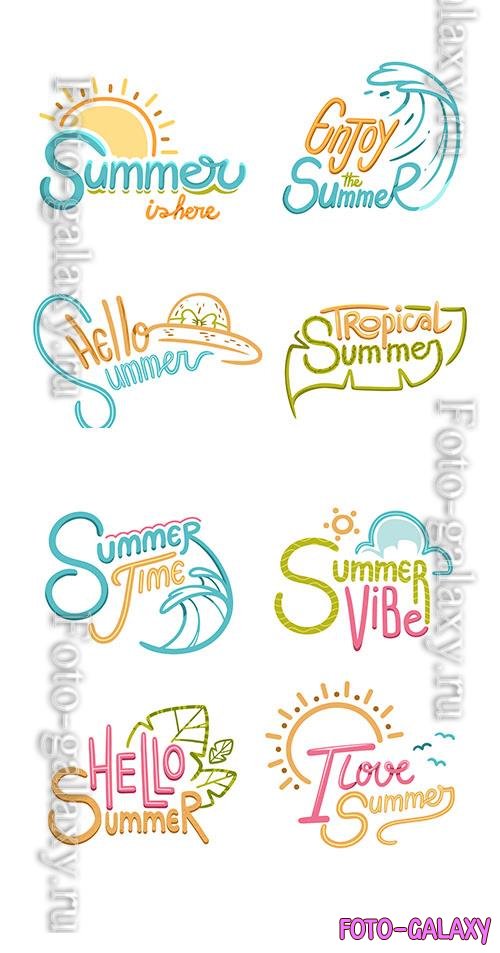 Hand drawn vector lettering collection for summer season