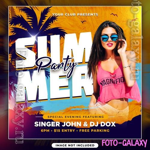 Summer beach party with girl psd flyer template