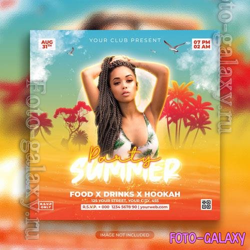 PSD summer club dj party flyer social media post and web banner template