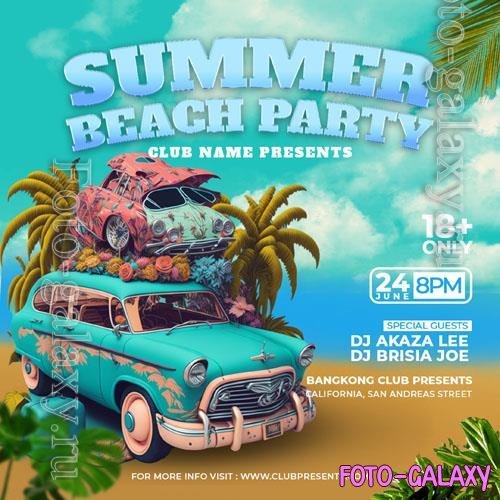 Summer psd beach night party flyer social media post template