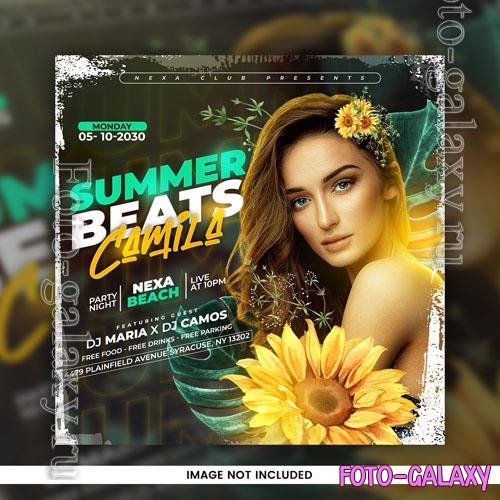Psd dj club summer beats party event flyer and social media template