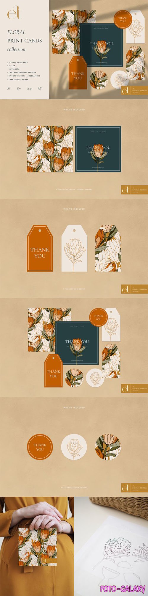 Floral Print Cards Vector Collection