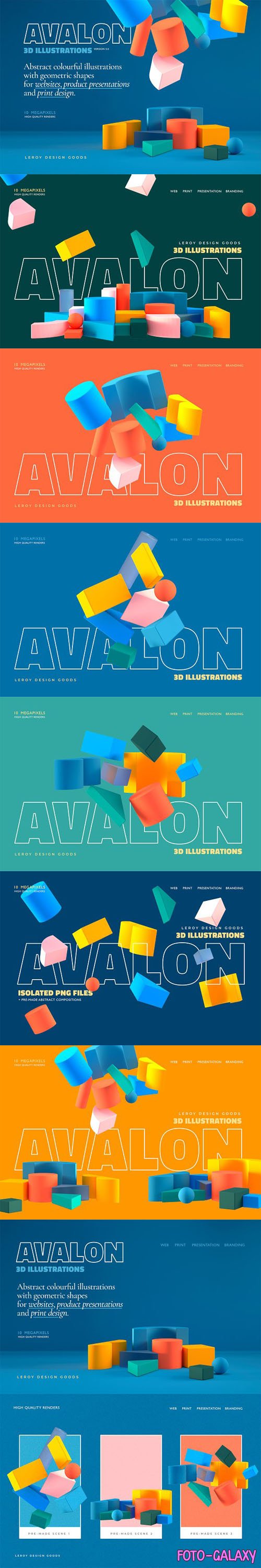 AVALON - 3D Abstract Shapes Illustrations v5