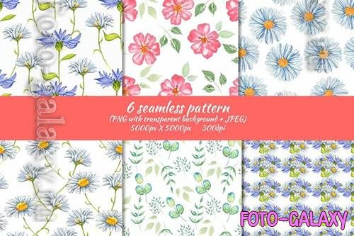 Wildflowers seamless patterns and herbs gentle watercolor
