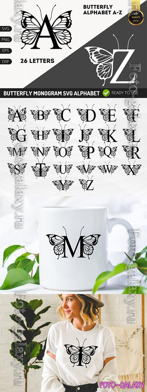 Butterfly monogram alphabet design elements