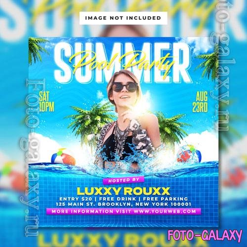 PSD summer pool party flyer instagram post template