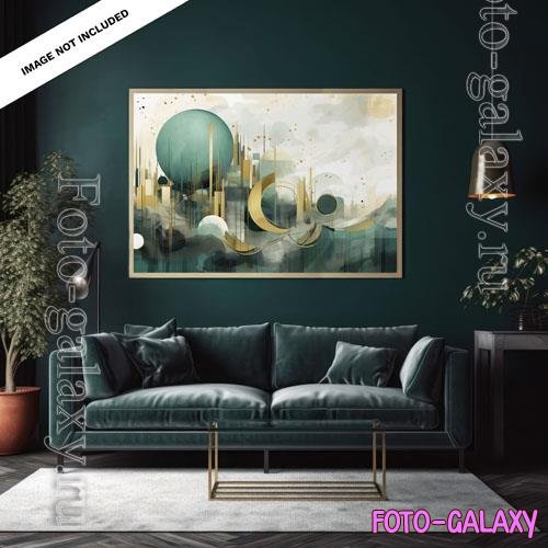 PSD a portrait canvas mockup in an elegant green living room