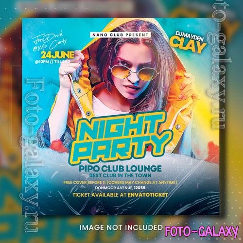 PSD a poster for night party with a woman in yellow sunglasses