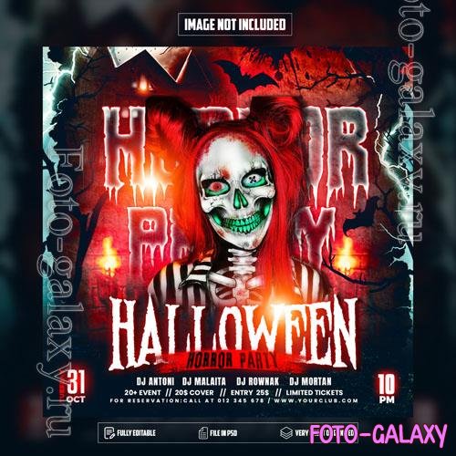PSD a poster for halloween with a woman in a skull costume