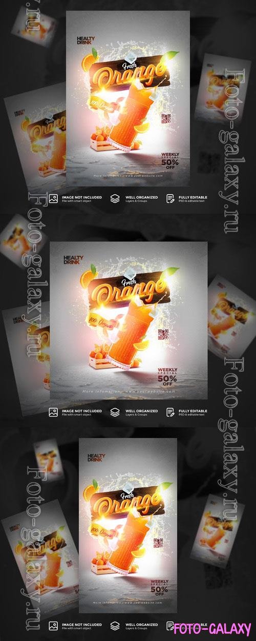 Psd juice orange drink and restaurant poster flyer template