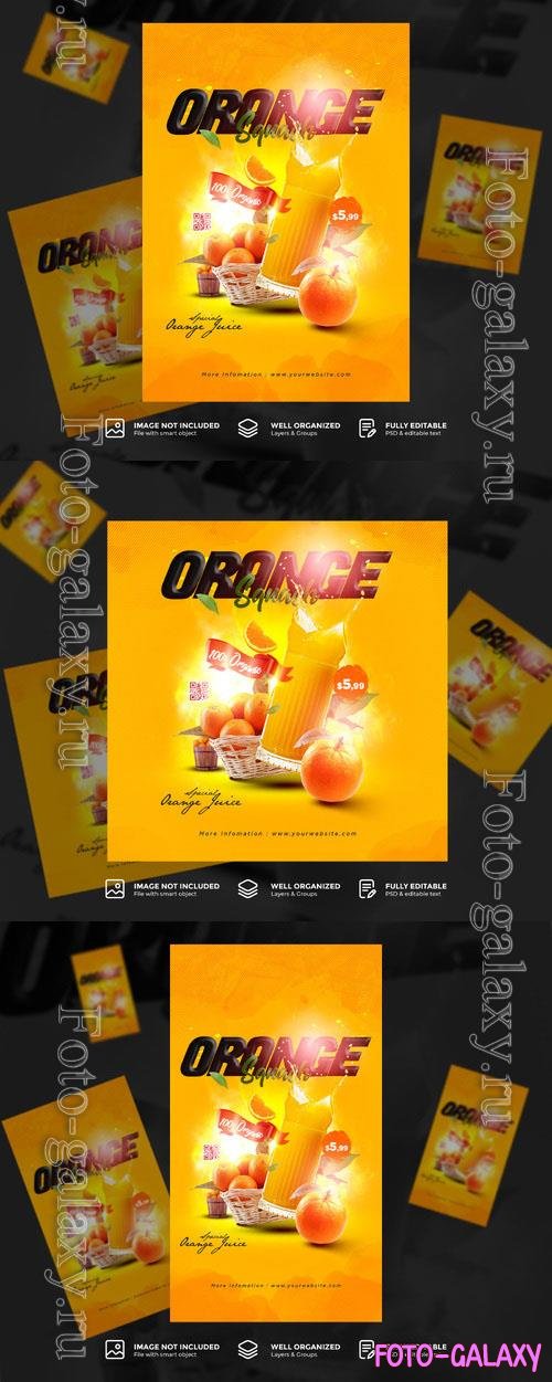 PSD orange juice drink and restaurant poster flyer template