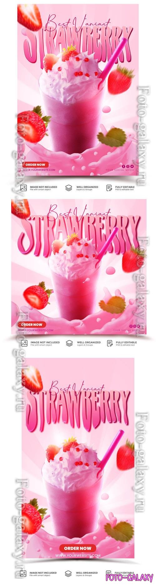 PSD strawberry milkshake drink promotion social media template