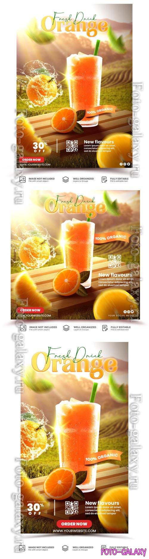 PSD orange juice menu restaurant drink promotion design template
