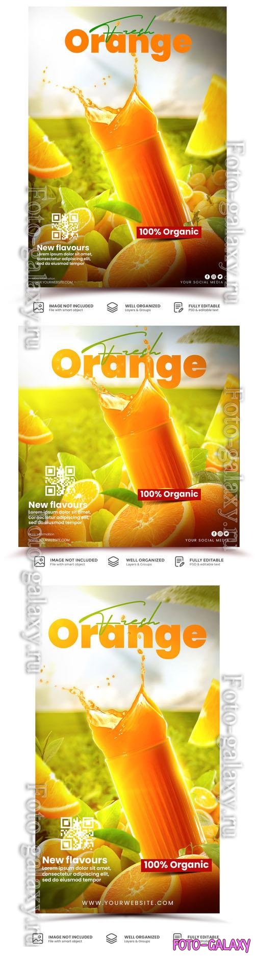 PSD orange juice drink menu,  instagram stories template