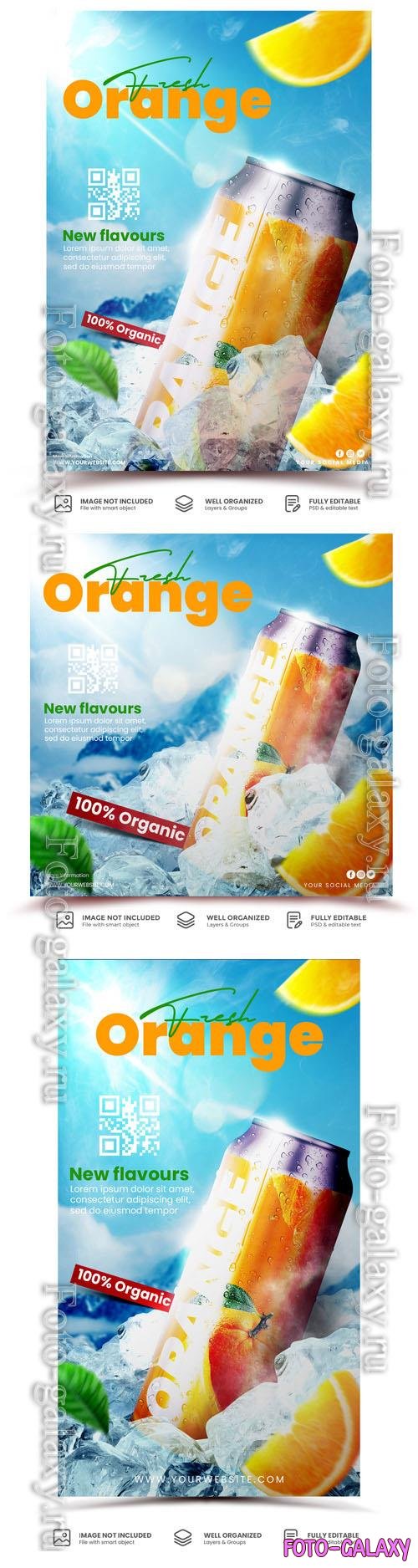 Fresh and natural organic orange juice promotion flyer template