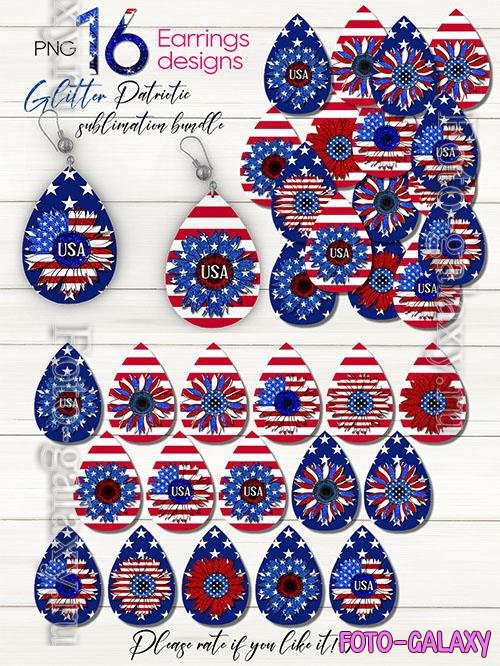 Patriotic USA Sunflower, teardrop earring  bundle