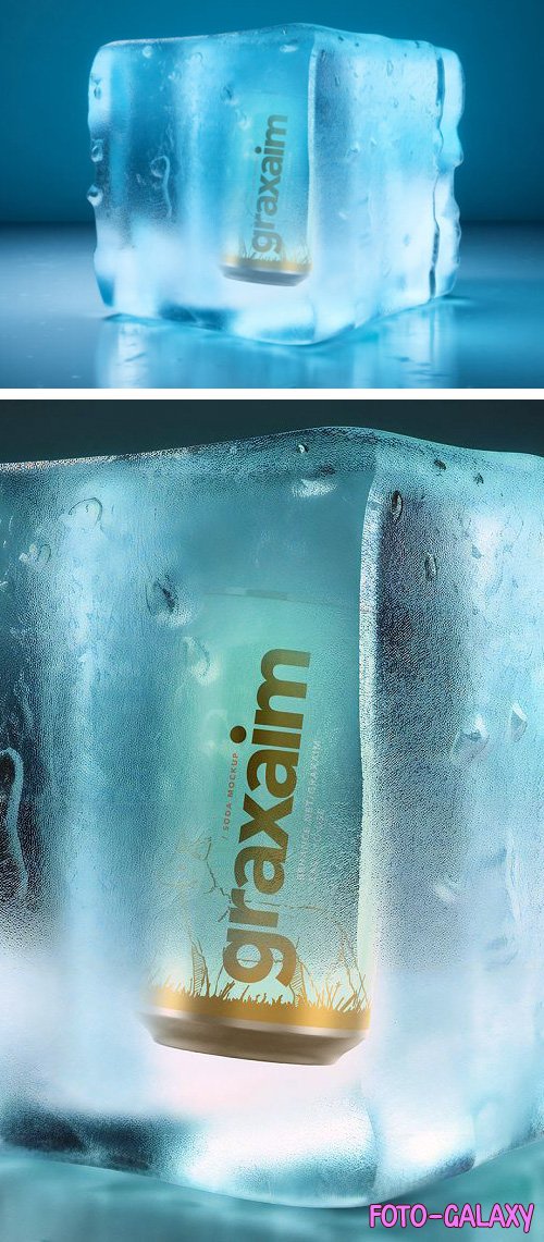 Frozen Soda Can in Ice Block - PSD Mockup Template