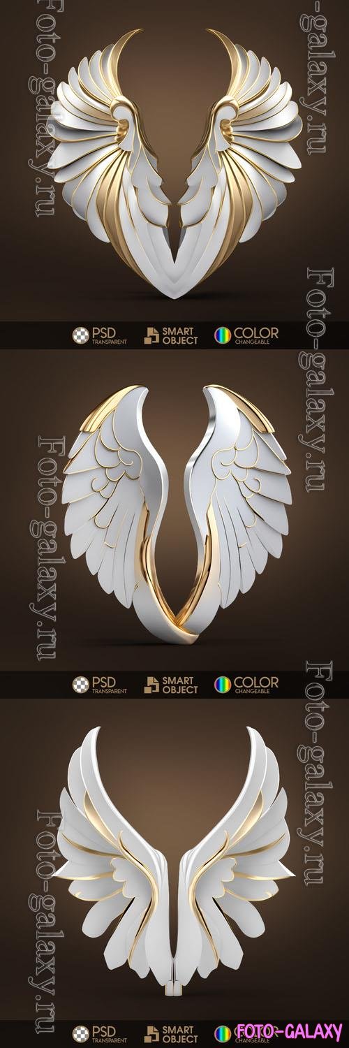 White and gold angel wings in psd